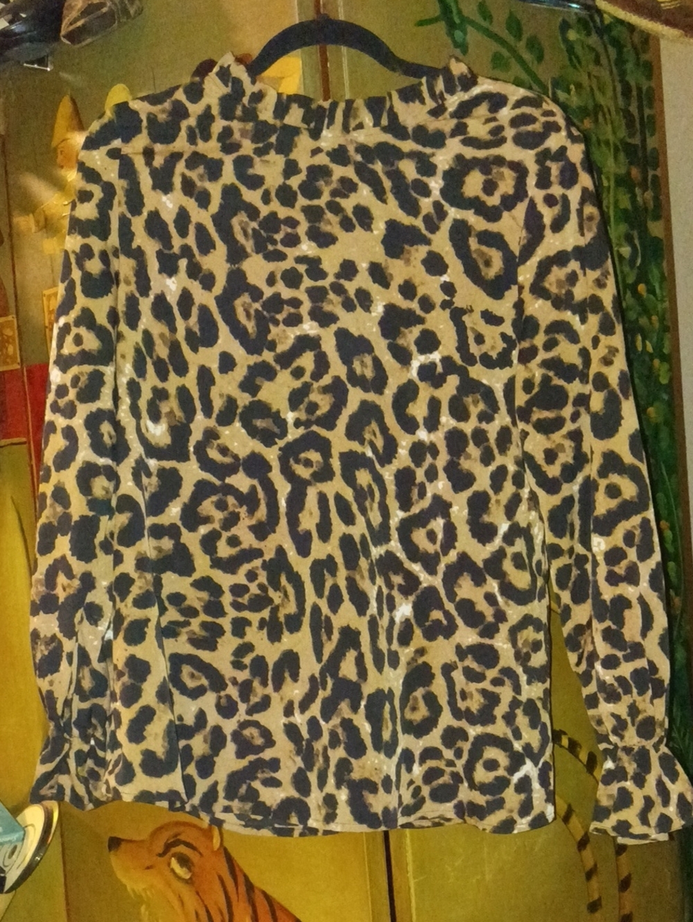 Leopard Print Long Sleeve Blouse - Beige & Black